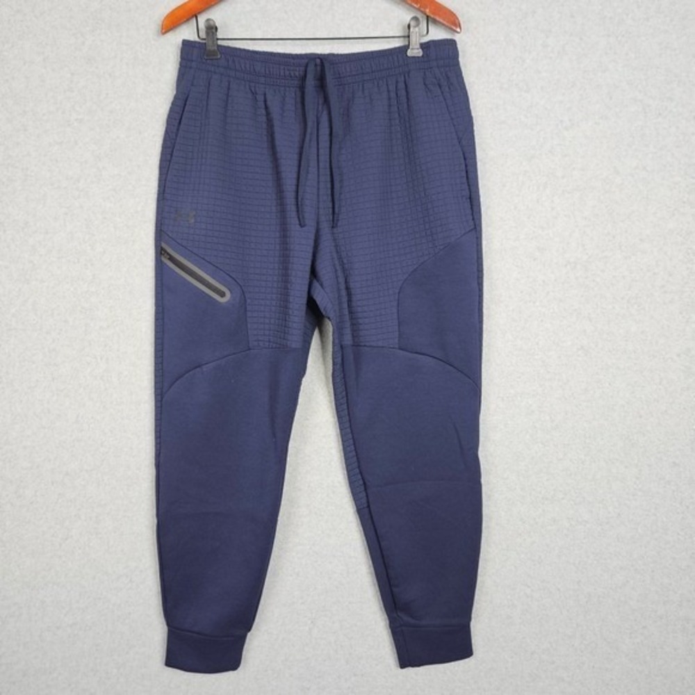 Under Armour Unstoppable Fleece Grid Jogger Pants Men's Large Navy Blue Athletic